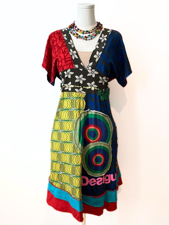Desigual Dresses & Skirts - Desigual V‑Neck Midi Dress in Red, Blue, Yellow, Green
